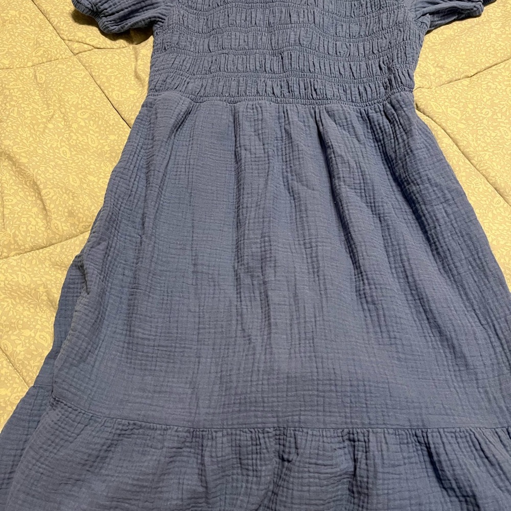 wonder nation navy blue textured smocked casual dress